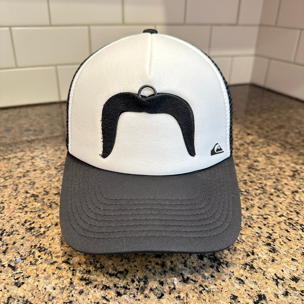 Quiksilver Mustache Trucker Hat Adjustable Snapbac Black White Grey Surf